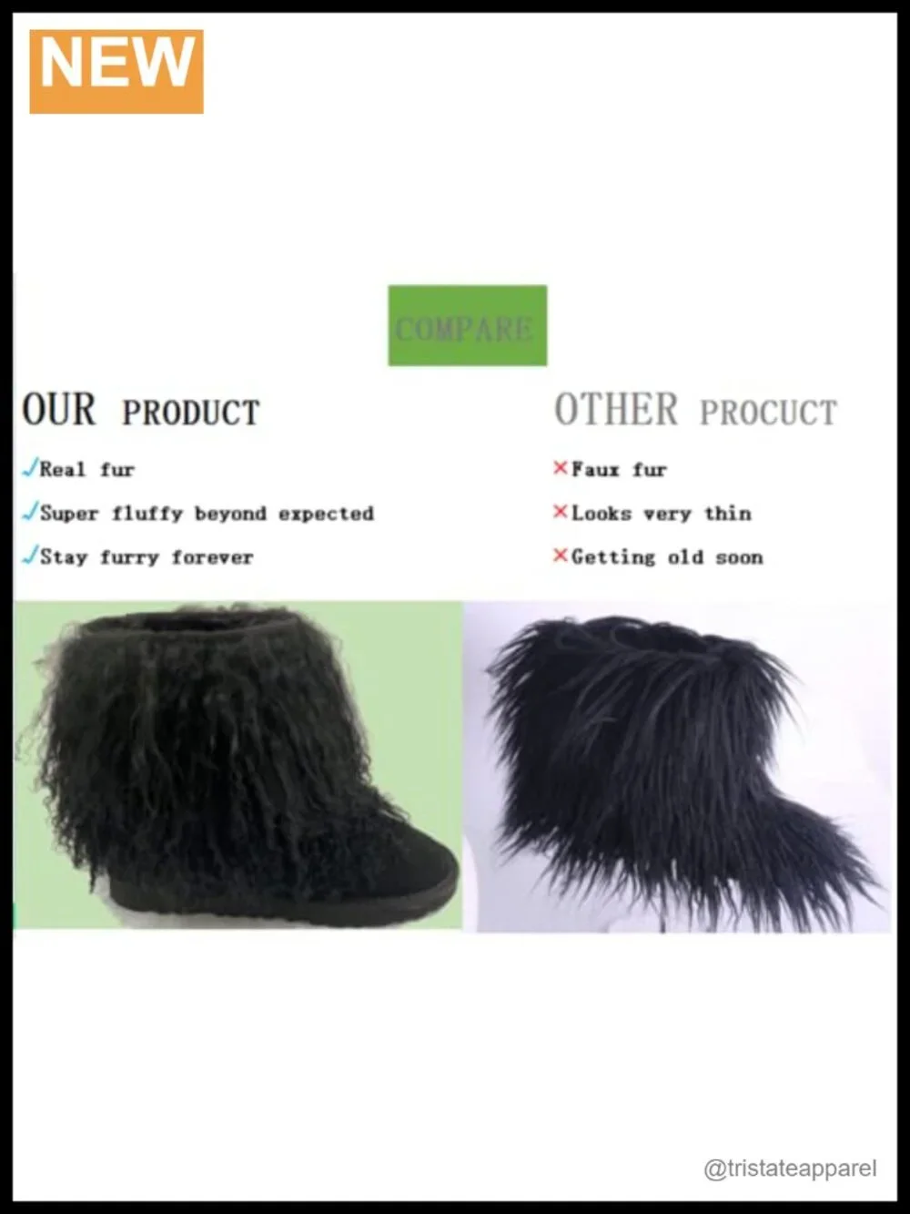 Real Mongolian Fur Women's Mid-Calf Snow Boots Sheepskin Slip-On Winter Shoes